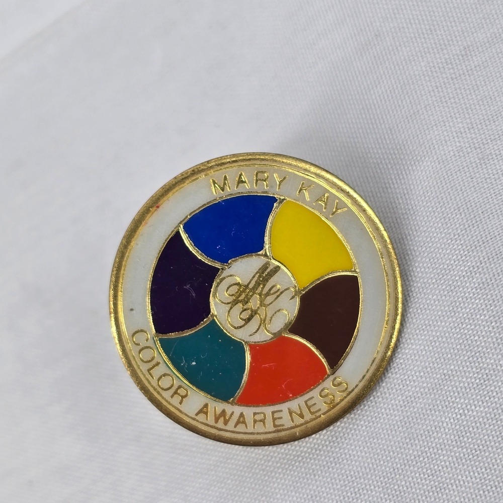 Vintage Mary Kay Color Awareness Pin Gold Tone Multi Color Enamel Lapel Pin MK‎